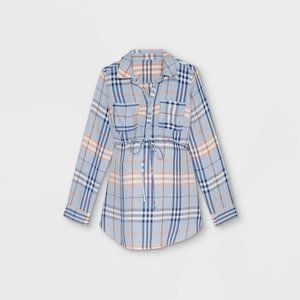 COPY - Rolled Tab Long Sleeve Collared Woven Popover Maternity Shirt